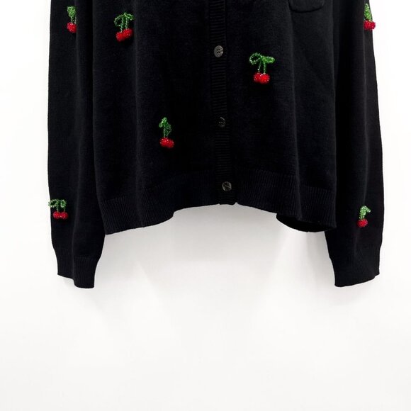 Teddy Fresh Cherry on Top Beaded Cardigan Sweater Top Black Red 3X Cherries - Picture 6 of 13
